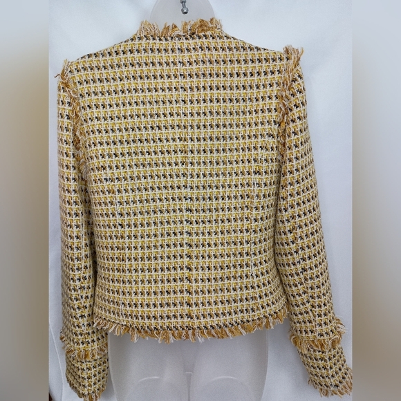 LULU'S Yellow Multi Color Tweed Patchwork Casual Corpcore Barbiecore Jacket - Picture 10 of 11